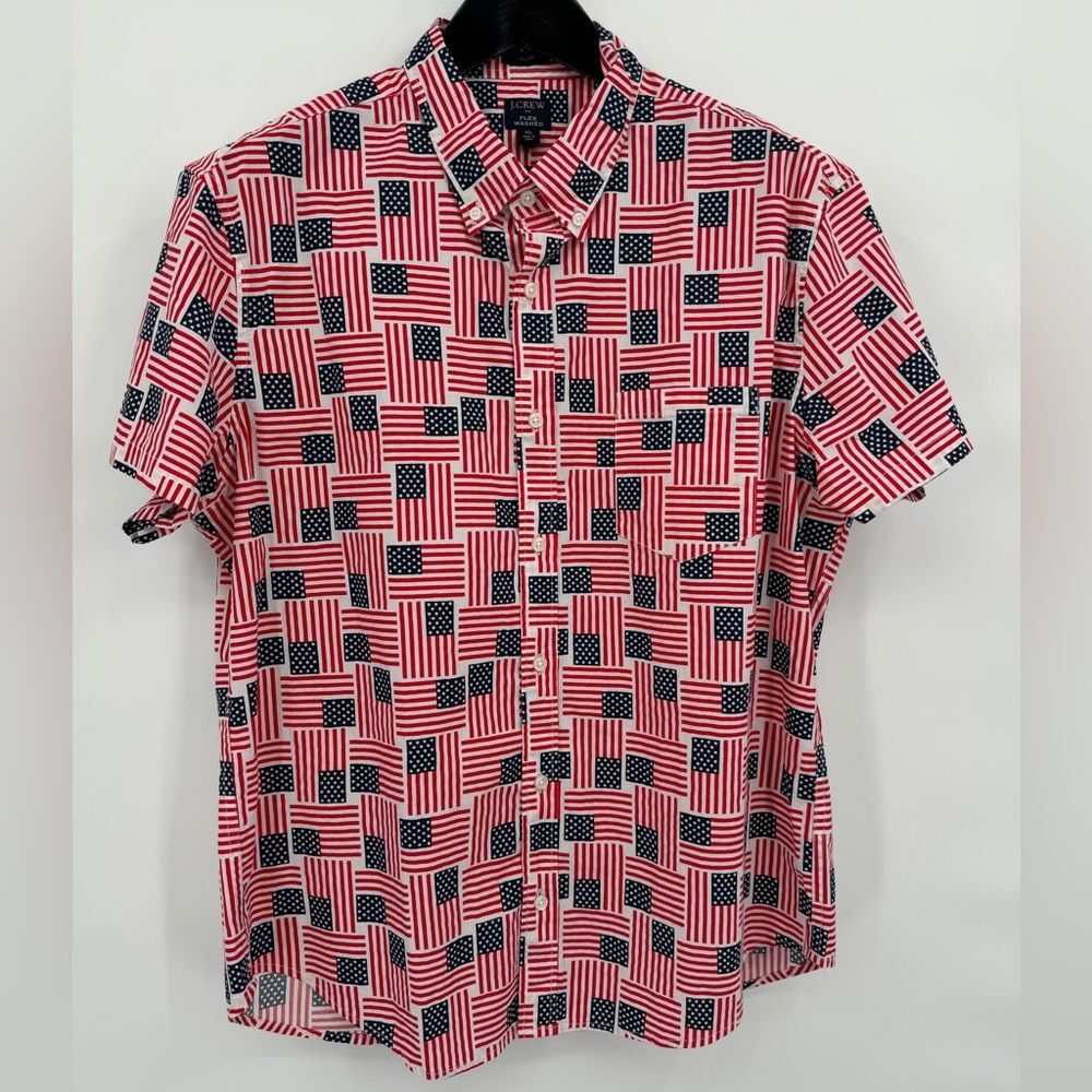 J. Crew Short-sleeve printed slim flex‎ washed casual shirt American Flag NWT XL - Picture 7 of 7